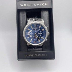 Men Casual Dial Quartz Watch Black  Wristwatch Baogela Blue and Silver